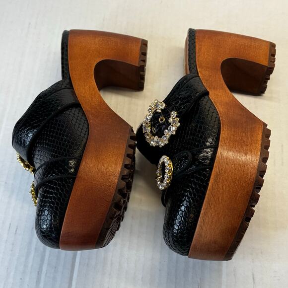 Autumn Adeigbo Double Strap Clog Black Snake Embossed Leather NWOB EU40 US10 - Picture 5 of 10
